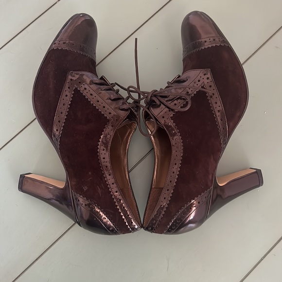 Vintage Stunning Enzo Angiolini Aeemelle Brown Laced Oxford Block Heels Size 8M - Picture 8 of 15